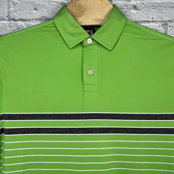 FootJoy FJ Men Lime‎ Green Performance Button Golf Polo Logo Shirt Size Large - Picture 4 of 6